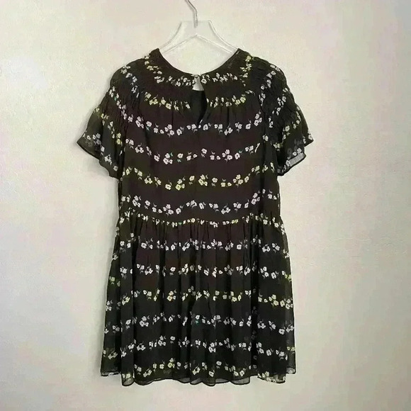 Ann Taylor Black Floral Smocked Shift Dress M - Picture 7 of 7